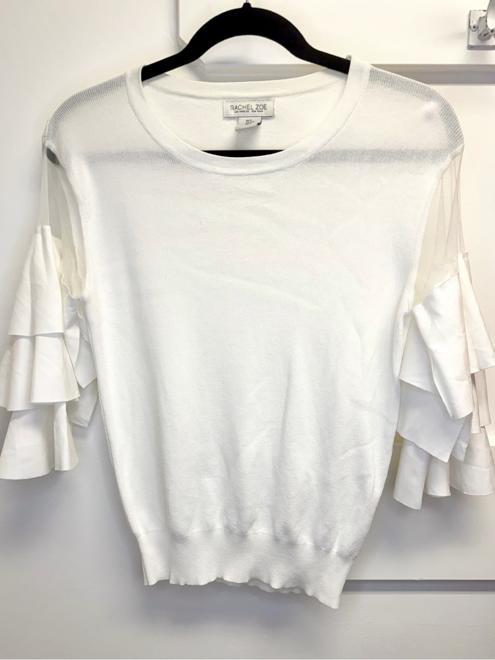 Rachel Zoe White Ruffle Sleeve Knit Top